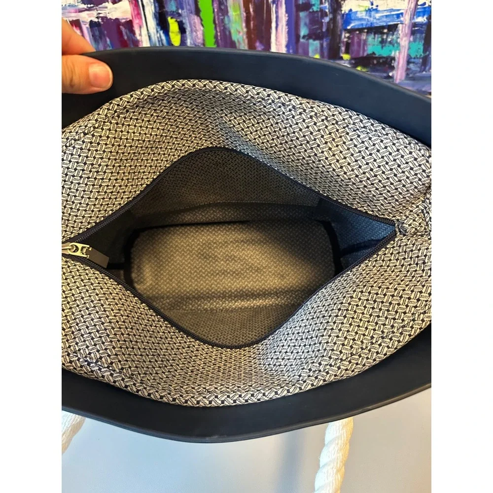 O Bag Classic Navy Blue Rubber Tote with Rope Handles & Interchangeable Straps